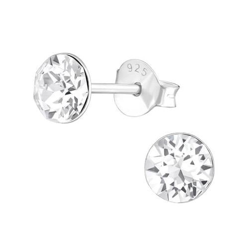 Silver stud earrings, White Swarovski crystal (4-10MM)