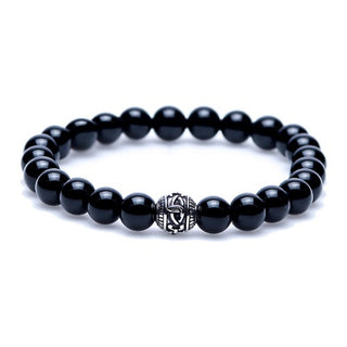 Karma ladies bracelet Black Onyx Silver Cylinder (LENGTH 18-20CM)