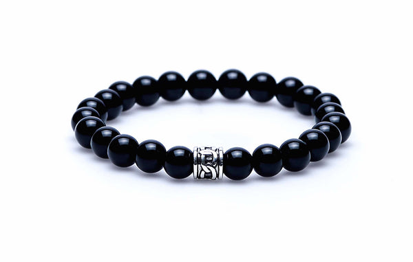 Karma Bracelet (jewelry) Black Onyx silver cylinder logo bead Black 86249