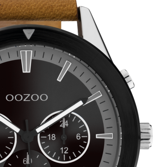 Oozoo Heren Horloge-C10801 Rose Zilver/Zwart (45mm)