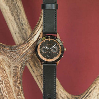 Oozoo Heren Horloge-C10804 Rose Goud Zwart(45mm)