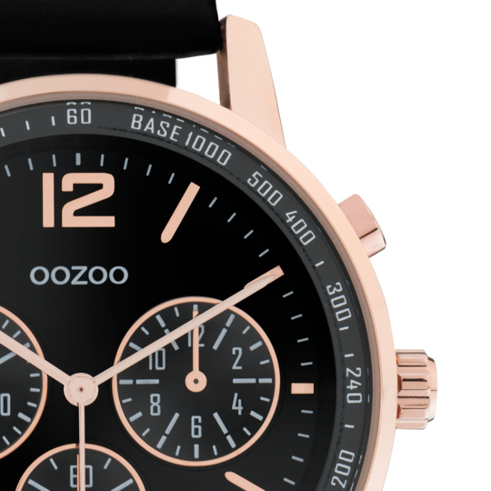 Oozoo Heren horloge-C10814 Zwart/Rose Goud (42mm)
