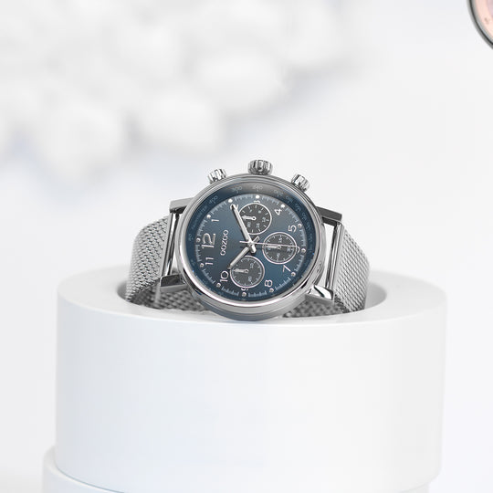 Oozoo heren horloge-C10904 zilver/blauw (42mm)