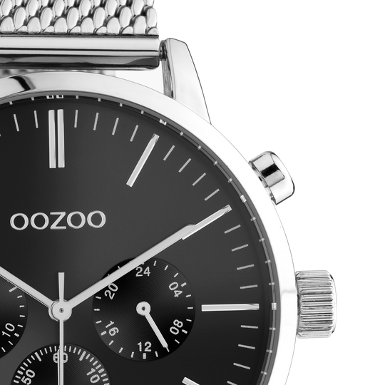 Oozoo heren horloge-C10913 zilver/zwart (45mm)