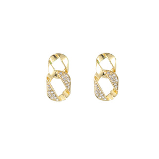 Koop gold Go Dutch Label Stud Earring 2 links white stone