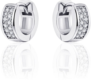 Gisser Jewels - Earrings - Flat Set With Zirconia With Hinge 12mm - Rhodium Plated Silver 925