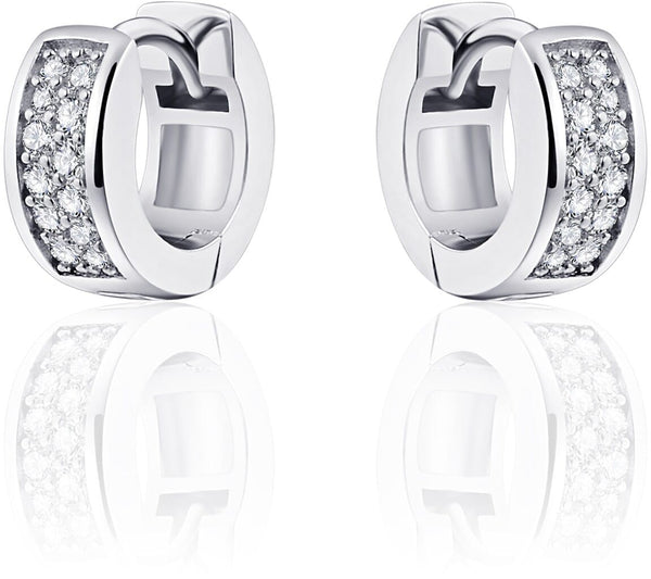 Gisser Jewels - Earrings - Flat Set With Zirconia With Hinge 12mm - Rhodium Plated Silver 925