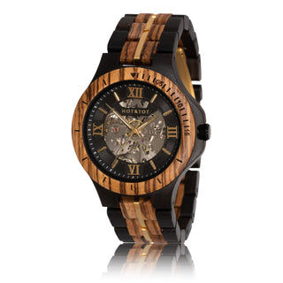 HOT&TOT | Gold Motus houten Horloge | 44MM | Ebbenhout en Zebranohout