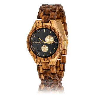 HOT&TOT | CHRONOS WOODEN WATCH WITH CHRONOGRAPH | 44MM | GOLD | ZEBRANO WOOD