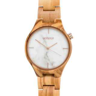 HOT&TOT | TAYGA WOODEN WATCH | 40MM | WHITE MARBLE | OLIVE WOOD