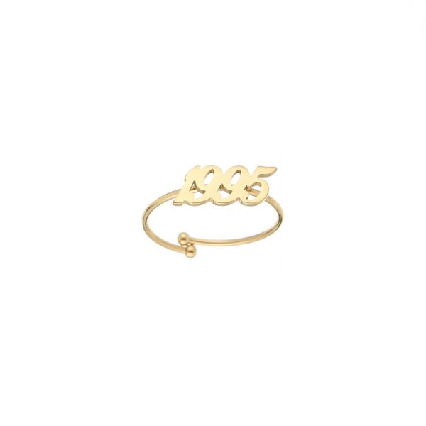 Michelle Bijoux goudkleurige open initiaal jaartal ring