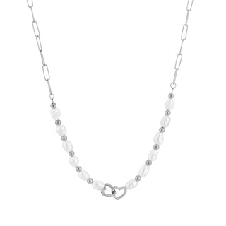 Michelle Bijoux Necklace link pearls double heart