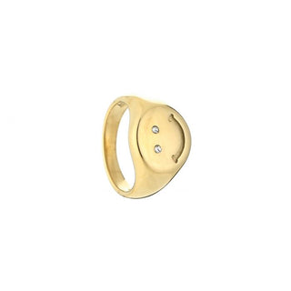 Kopen goud Michelle Bijoux Ring Zegel Smiley Witte Stenen (MAAT 16-18mm)