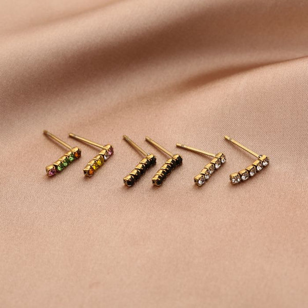 Michelle Bijoux Ear Stud Necklace Rhinestone Multi Gold