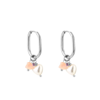 Koop pink Michelle Bijoux Earring Heart Pearl Beads Silver