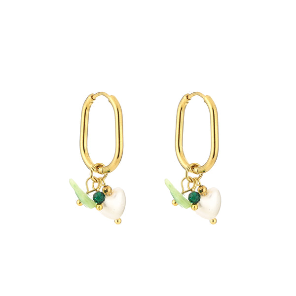 Michelle Bijoux Earring Heart Pearl Beads Gold