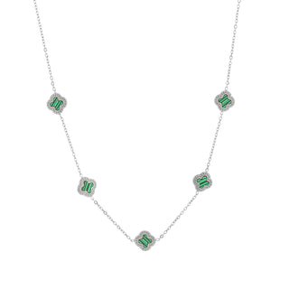 Michelle Bijoux Necklace 5 clovers green stones
