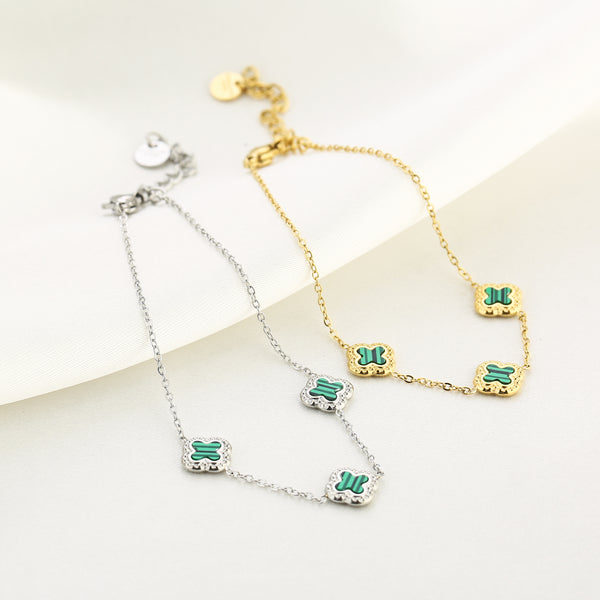 Michelle Bijoux Bracelet (jewelry) 3 clovers green stones