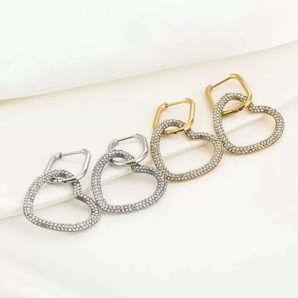 Michelle Bijoux Earrings Heart White Stones