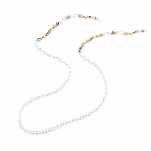 Bijoutheek Necklace Glasses Cord Shells Pearls White