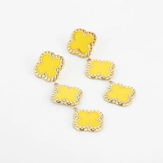 Kopen geel Bijoutheek Oorknoppen Triple Klaver Emaille