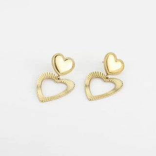 Koop gold Bijoutheek Ear Studs Two Hearts