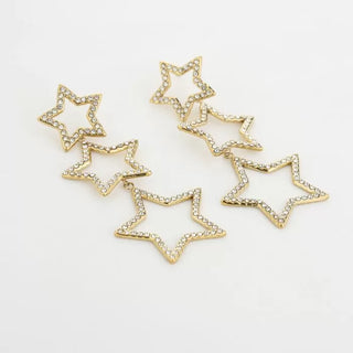 Koop gold Bijoutheek Ear Studs 3 Stars White Stones