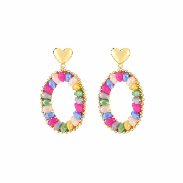 Bijoutheek Ear Studs Oval Colored Beads