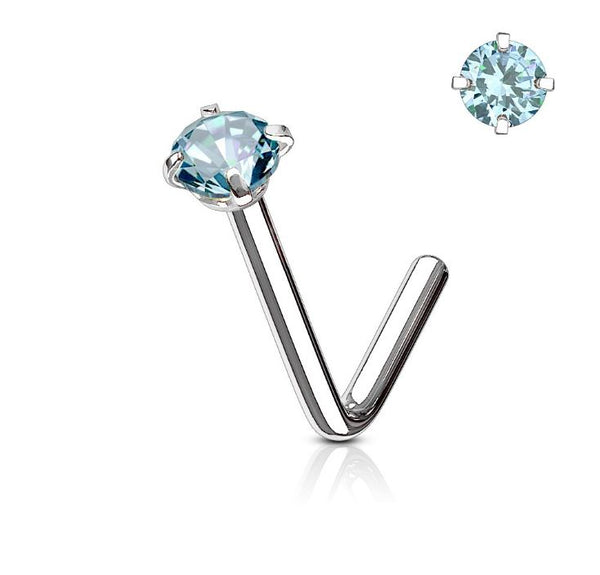 Nose stud Sterling Silver with round colored crystal (1.5mm-2mm)