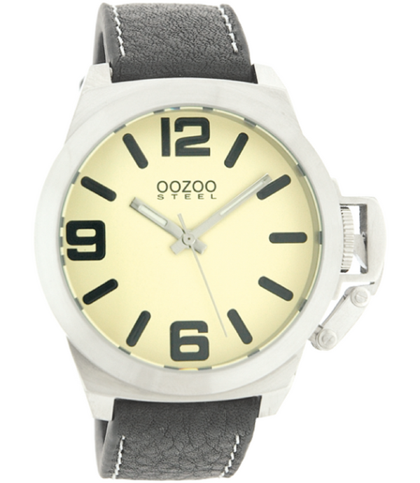 Oozoo Steel Horloge zwart/cream-OS011 (46mm)
