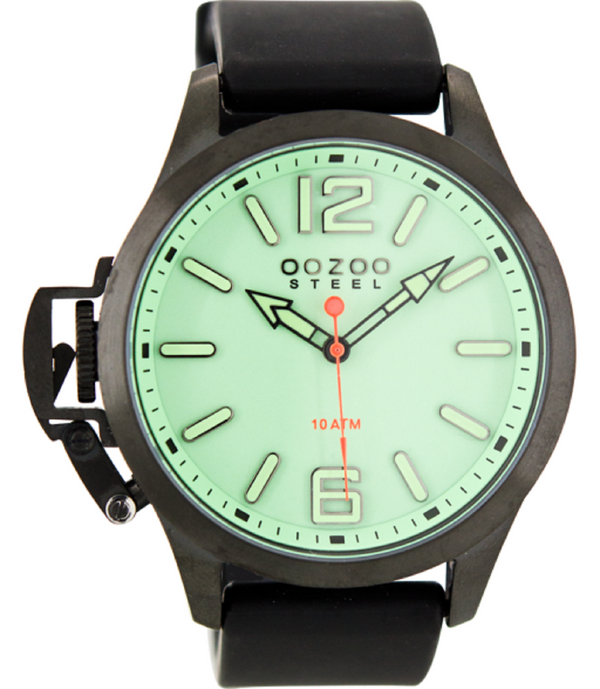 Oozoo Steel Horloge zwart/diving green-OS409 (46mm) Bijoutheek