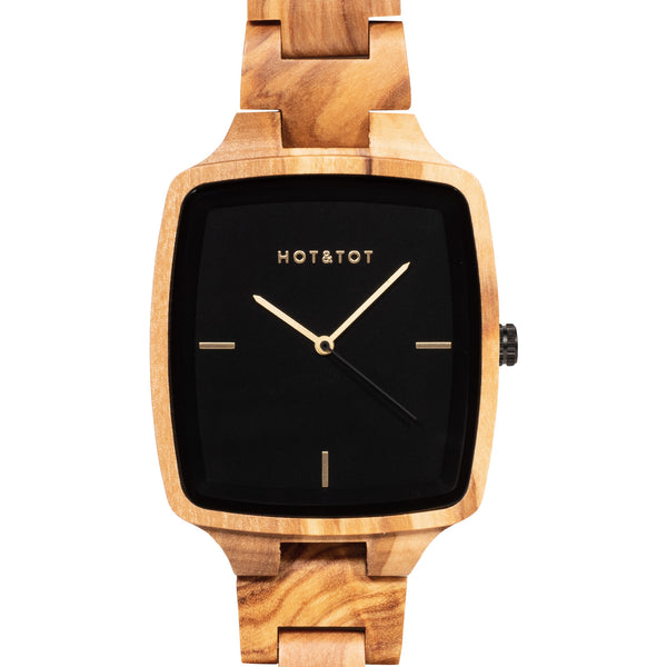 HOT&TOT | ODIN WOODEN MEN'S WATCH | SQUARE | 40MM | OLIVE WOOD | GOLD