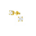 Sterling silver Gold plating stud earring round High setting Crystal (LENGTH 3-10MM)