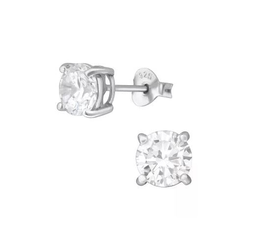 Sterlingsilber-Ohrring runder hochgefasster Kristall (LÄNGE 3–12 mm)