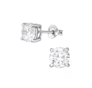 Sterling silver earring round High setting Crystal (LENGTH 3-12MM)