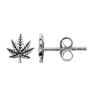 Silver stud earrings, cannabis (3MM)