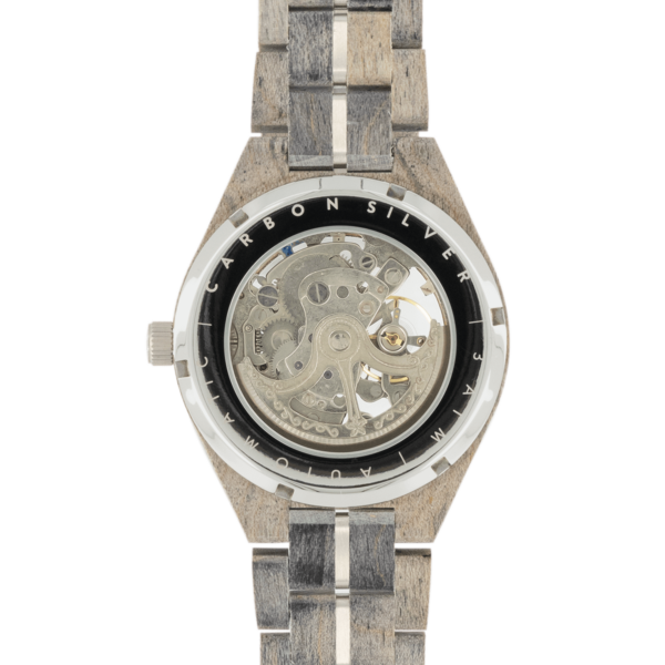 HOT&TOT | Carbon Silver houten Horloge | 44MM | Ebbenhout en Zebranohout