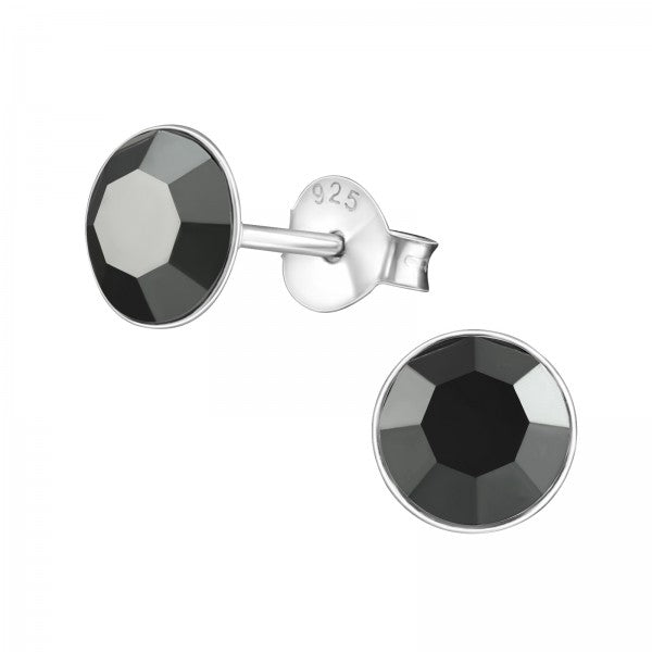 Silver stud earrings, Jet Black Swarovski crystal (3-8MM)