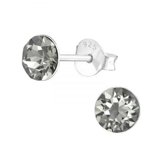 Silver stud earrings, Black Daimond Swarovski crystal (3-8MM)