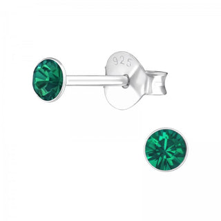 Zilveren oorknop, Emerald Swarovski kristal (6-8MM)