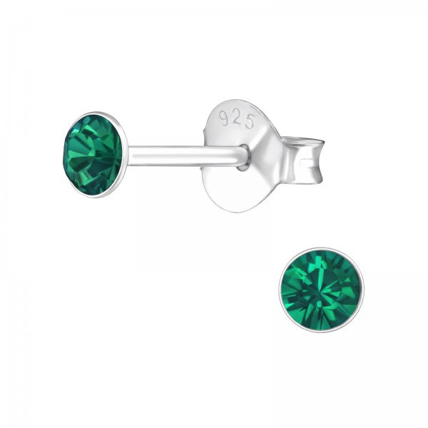 Silver stud earrings, Emerald Swarovski crystal (6-8MM)