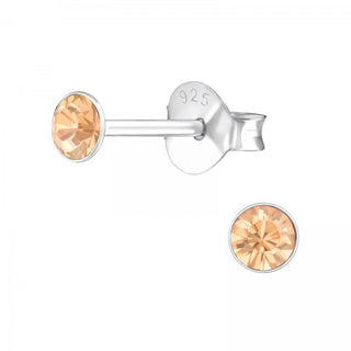 Silver stud earring, Light Peach Swarovski crystal (6-8MM)