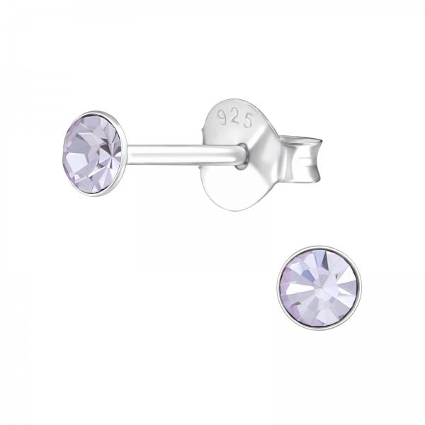 Zilveren oorknop, Violet Swarovski kristal (6-8MM)