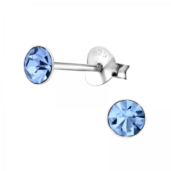 Silver stud earring, Light Sapphire Swarovski crystal (5MM)