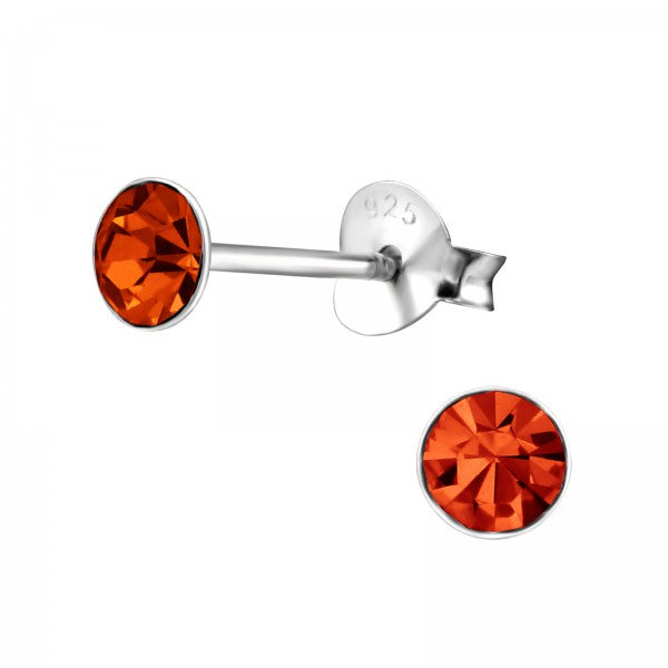 Silver stud earrings, Orange Swarovski crystal (3-5MM)