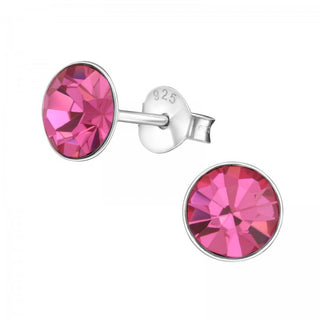 Silver stud earrings, Pink Swarovski crystal (3-5MM)