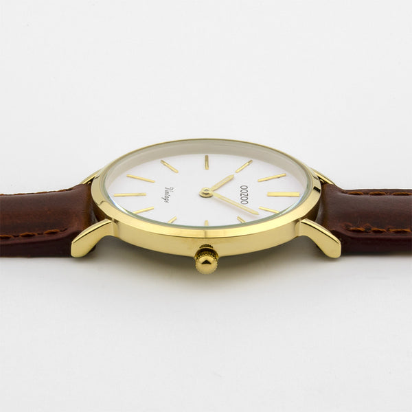 Oozoo Vintage horloge-C9836 bruin/wit (32mm)