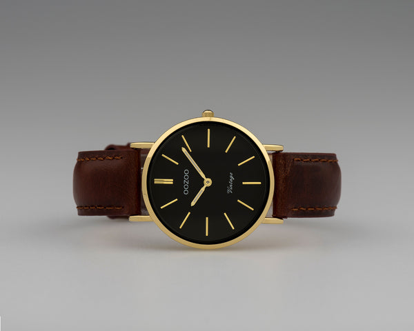 Oozoo Vintage horloge-C9838 bruin/zwart (32mm)