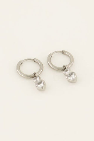 Koop silver My Jewelery Earrings with double rhinestone heart 