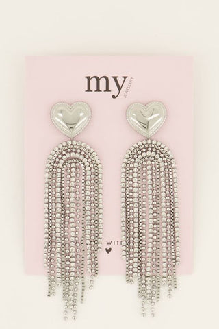 Koop silver My Jewelery Heart earrings with rhinestone tassels